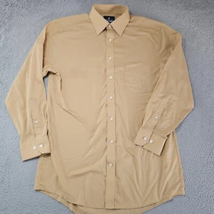Stafford Dress Shirt Mens Medium 15.5 32/33 Tan Regular Fit Travel Broadcloth - Picture 1 of 9