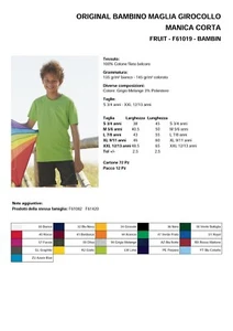 T-SHIRT MAGLIETTE FRUIT OF THE LOOM ORIGINAL ragazzi fino a 15 ANNI - Foto 1 di 9