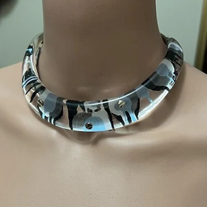 Alexis Bittar Necklace Collar Lucite & Acrylic Paint Clear Black Blue White - Picture 1 of 13