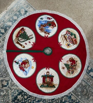 VIP Cranston Quilted Fabric Panel Christmas Tree Skirt A Visit From St Nicholas - Image 1 of 4