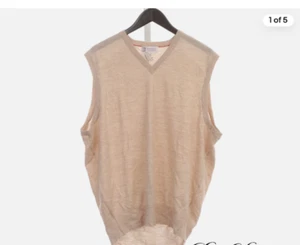 NWT Brunello Cucinelli Made in Italy Cashmere Blend Sand V-Neck Vest Sweater 58 - Picture 1 of 2