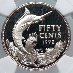 1972 BAHAMAS UK Queen Elizabeth II Marlin Proof Silver Coin 50Ct Coin NGC i89244 - Picture 1 of 5