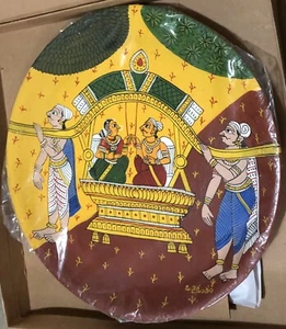 The Cheriyal Collection; Wooden Plate hand painted with stand - Picture 1 of 12