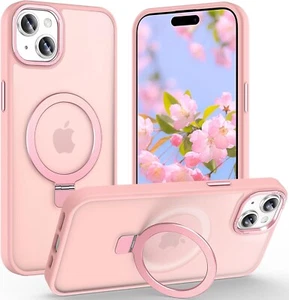 iPhone 15 Hülle Magnet MagSafe Ständer Stoßfest Transluzent Matt Pink - Bild 1 von 3