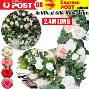 2.4m Artificial Silk Rose Flowers Fake Vine Ivy Hanging Garland Floral Wedding - Picture 1 of 13