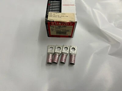 (4) Burndy YA25-L4 One-Hole Lug 1/0 AWG N100 Pink Die 348 Or 12 N100 1/0 STR CU - Image 1 of 3