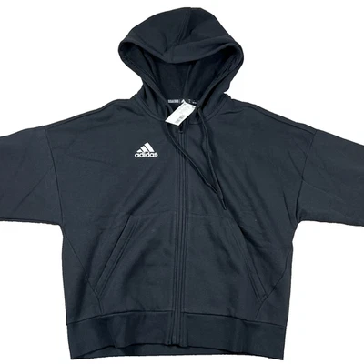 Adidas Womens S Black Primegreen 3-Stripes Sports Full Zip Hooded Sweatshirt NWT - Image 1 of 4