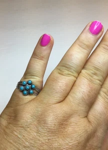 Anello vintage in argento sterling turchese stile sud-ovest, misura 8 - Foto 1 di 5