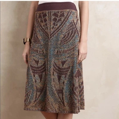 Anthropologie Lumi Midi Metallic Sweater Knit Skirt Sz Medium by Cecilia Prado - Image 1 of 4
