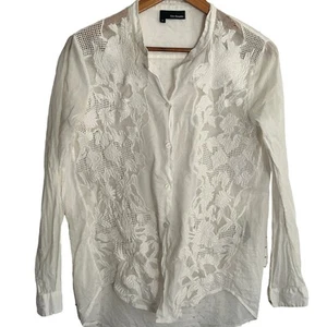 The Kooples Lace Button Front Blouse M White Top Shirt Floral Embroidered - Picture 1 of 7