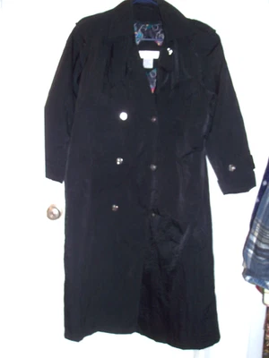 WOMENS MAGGIE LAWRENCE LONG BLACK WINDBREAKER JACKET COAT REMOVEABLE LINING Sz 8 - Image 1 of 4