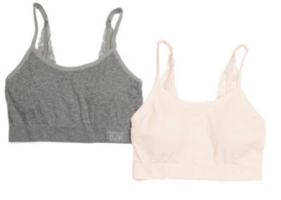 Paquete de 2 sujetadores cómodos con correa de encaje ajustable RAE DUNN talla 1X gris rosa AMOR Foto 1 de 4