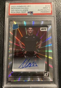 2022 Panini Donruss UFC Movsar Evloev Holo Laser Rated Rookie Auto /99 PSA 9 RC - Bild 1 von 2