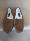 Leather Suede Rubber Sole Moccasin Slippers Brown Size 7