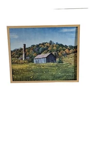 Vtg Print Artist Joseph Peters Barn Country Patch Of Gold Flowers Signed Matted - Picture 1 of 7