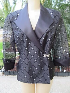 R&M Collection Black Sheer Glitter Blouse Size 8 Pre-Owned Excellent - Picture 1 of 10