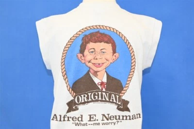 vtg 80s MAD ALFRED E NEUMAN WHAT ME WORRY MAGAZINE TANK t-shirt YOUTH MEDIUM M - Image 1 of 4