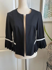Joseph Ribkoff Blazer 8 Black Crop Pleated Open Front Bolero Jacket 3/4 Sleeve - Picture 1 of 10