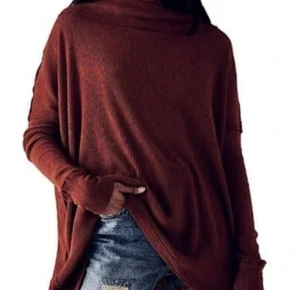 Free People L Juicy Long Sleeve Burgundy Split Back Thermo Lagenlook Top - Neu - Bild 1 von 11