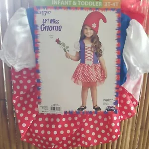 Costume Halloween Bambina Li'l Miss Giardino Gnomo Vestito e Cappello 3T-4T Dress Up - Foto 1 di 4