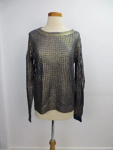 B B Dakota Crew Neck Sweater S Medium Navy Blue Gold Decorative Ribbing - Bild 1 von 7