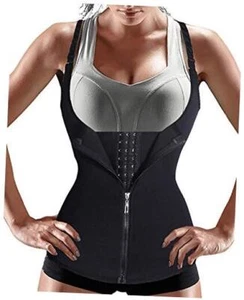 Women Waist Trainer Corset Zipper Vest Body Shaper Cincher Tank X-Large Black - Picture 1 of 8