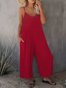 Plus Size Women's Solid Color Camisole Jumpsuit - Picture 1 of 5