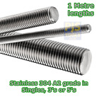 A2 304 stainless steel studding 1m metre metric allthread bar threaded rod 1 m