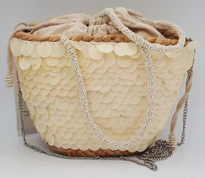 New ZARA 6523/310 MINI BASKET WITH SEQUINS Small Bucket Bag Cream Ecru Beige - Picture 1 of 2