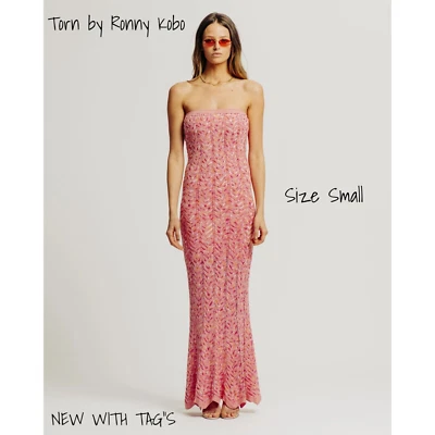 Vestido tubo de ganchillo Torn by Ronny Kobo Tasha - rosa, pequeño, nuevo con etiquetas Foto 1 de 2
