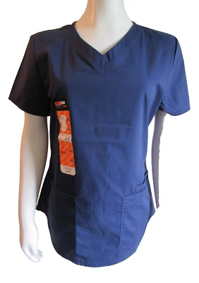 SCRUBSTAR S women indigo blue scrub Top V neck stretch cotton poly shirt top NWT - Image 1 of 4