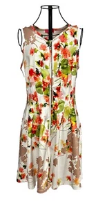 BETSEY JOHNSON Pink White Green Floral Scuba Dress 6 Womens Sleeveless Zipper - Picture 1 of 6