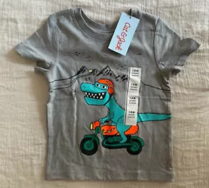 Cat & Jack Baby Boys Gray Dinosaur Short Sleeve T Shirt Size 18 Months - Picture 1 of 6
