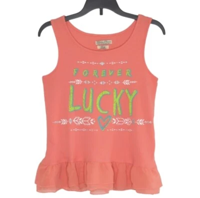Lucky Brand Forever Lucky Salmon Pink Sleeveless Tank w Sheer Hem Girl's Size L - Image 1 of 4