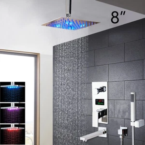 LED Rainfall Digital Display 3 Ways Wall Mounted Faucet Taps Hand Sprayer Combo - Picture 1 of 12