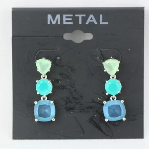 Kohl's Earrings Silver-tone Green & Blue Cubic Zirconia #1023 - Bild 1 von 1