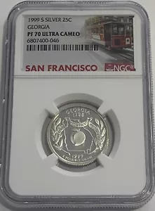 1999 S PROOF SILVER GEORGIA QUARTER NGC PF70 ULTRA CAMEO STATEHOOD 25C TROLLY - Picture 1 of 3