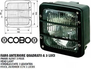 0511500001 FANALE ANTERIORE QUADRATO CON CORNICE NERA A 3 LUCI PER TRATTORI - Foto 1 di 1