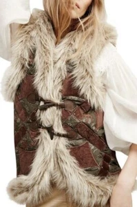 Free People Sterling Nieten Patchwork Weste Steampunk Kunstfell Wildleder OB514557 - Bild 1 von 6