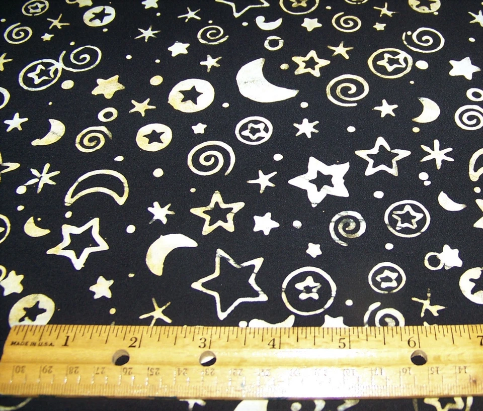 1 yd Banyan Batiks MIDNIGHT MAGIC Halloween Cotton Fabric STARS SWIRLS ON BLACK - Image 1 of 1