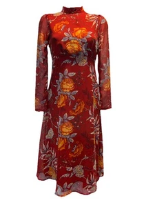ASOS Red Floral Long Sleeve Dress Size UK 8 Cut Out Back High Neck - Picture 1 of 12