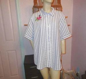 Country Store Seersucker Top Size 1X Embroidered Button Up Hummingbird Floral - Picture 1 of 10