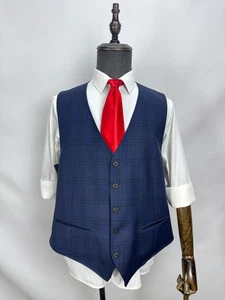 Chaleco Chaleco SuitSupply Ferrara 100% Lana Azul Cuadros Pecho Único EE. UU. 44R - Imagen 1 de 16