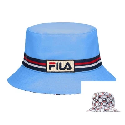 Nuevo FILA Reversible Algodón Cubo Sombrero Gorra Unisex Azul Todo Logo Vintage Foto 1 de 4