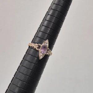 Antiker Navette-Ring 9 kt Gold Amethyst & Steine gepunzt Vintage UK-Größe O 1/2 - Bild 1 von 9