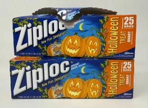 Ziploc Halloween Leckerli Quart Aufbewahrungstaschen 2006 Kürbis Hund Skelett zwei Boxen - Bild 1 von 5