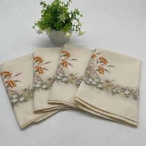 Set 4 Tovaglioli Vintage MCM Panno Lino Beige Floreale 16,5”x17 - Foto 1 di 16