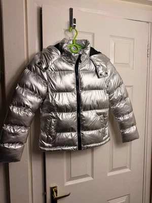 Brave Soul London Boys Silver Puffer Jacket Size 11/12 Hooded Winter Coat - Image 1 of 4