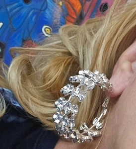 Crystal Rhinestone Huge WIDE 2 IN Hoop Earrings PIERCED SHIPPING FREE - Picture 1 of 5