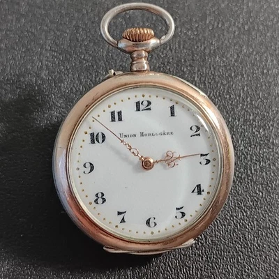 Женские антикварные карманные часы Union Harlogere 0,800 серебро (не работают) - Изображение 1 из 4